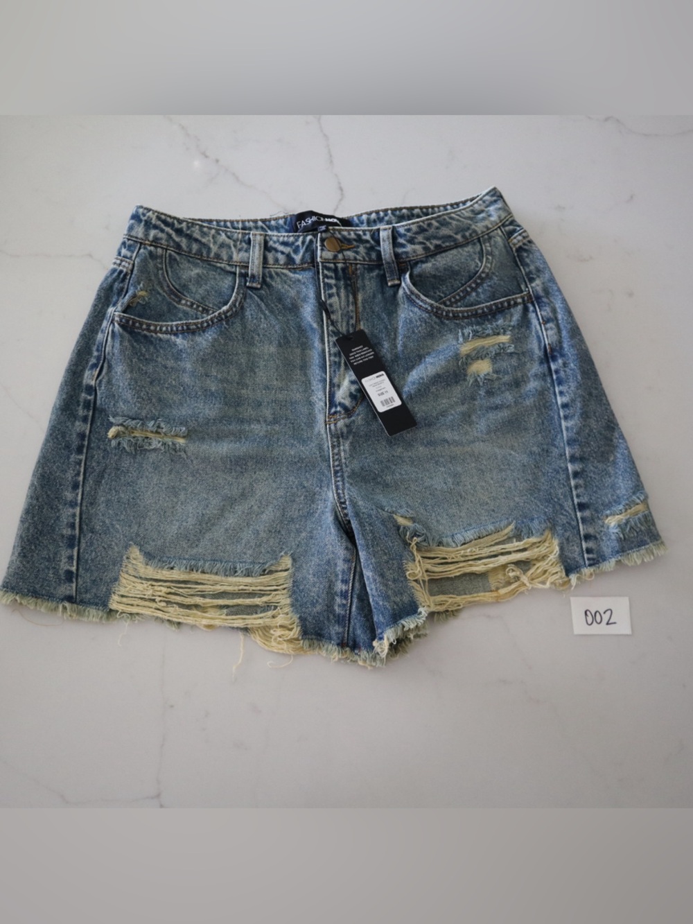 Fashion Nova Light Blue Distressed High-Rise Jean Shorts